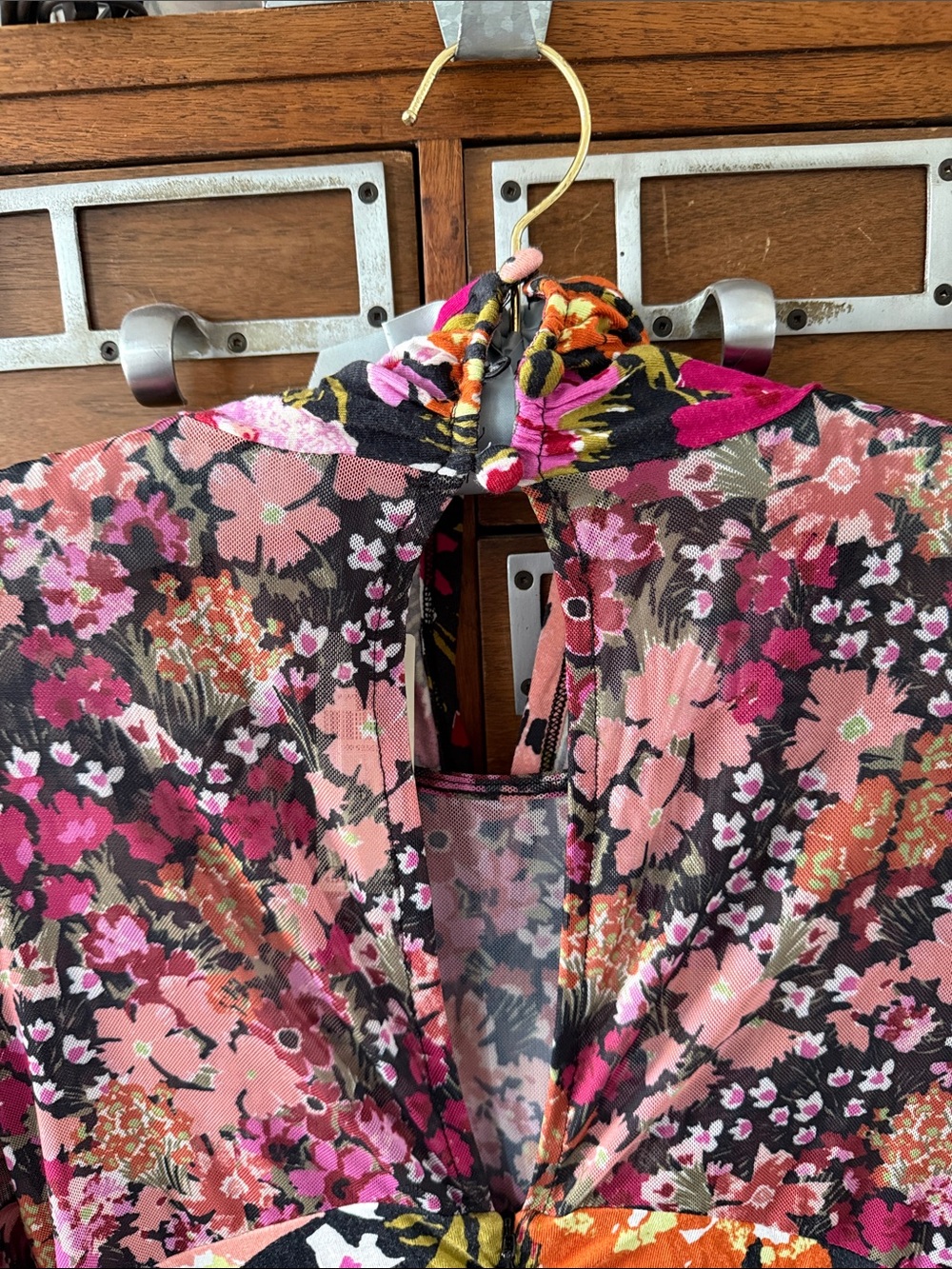 By Anthropologie Long Sleeve Halter Neck Mesh Midi Floral Dress Size Large - Picture 8 of 10